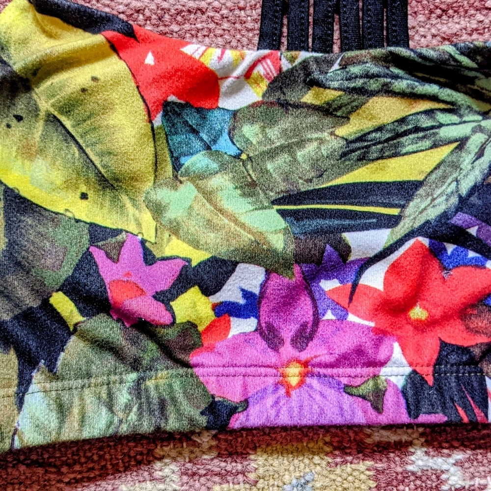 Green, Red, Purple Floral Cage Back Sports Bra Size XS
